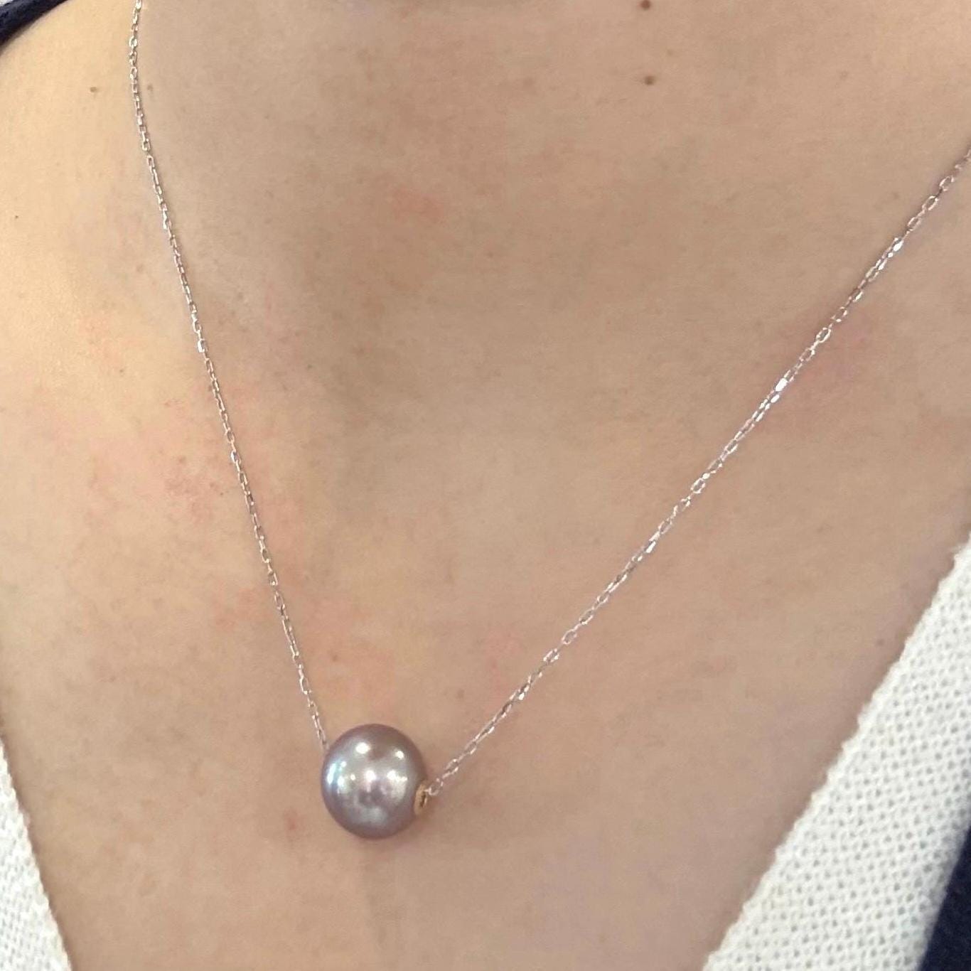 lavender pink floating pearl necklace pendant