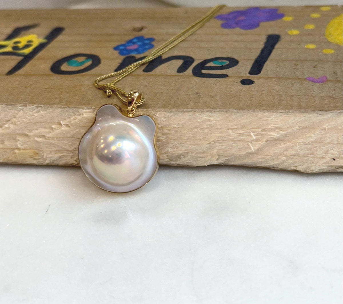 ivory iridescent ocean Mabe Pearl 18k pendant s925 silver necklace set for her birthday