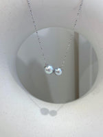 affordable cheap Double Au750 18k Gold Akoya Ocean silver blue Round Pearls Floating pendant silver chain Classic Necklace for her.