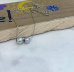 affordable Double Au750 18k Gold Akoya Ocean silver blue Round Pearls Floating pendant silver chain Classic Necklace for her birthday gift.
