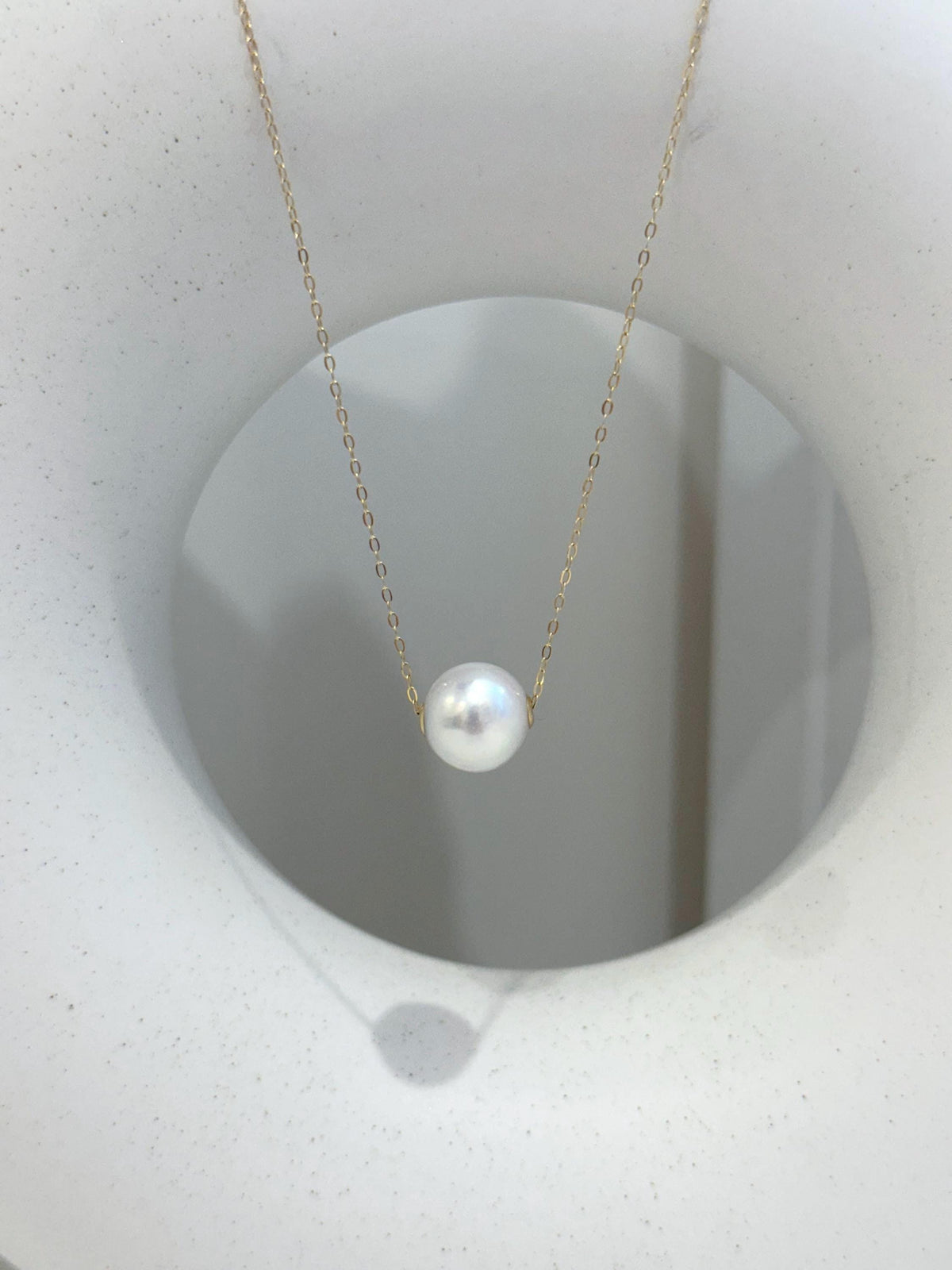 Au750 18k Yellow Gold 11mm Extreme luster Edison White Round Pearl Floating pendant silver chain Classic Necklace gift for her graduation