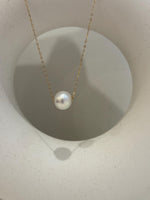 Au750 18k Yellow Gold 11mm Extreme luster Edison White Round Pearl Floating pendant silver chain Classic Necklace gift for her birthday