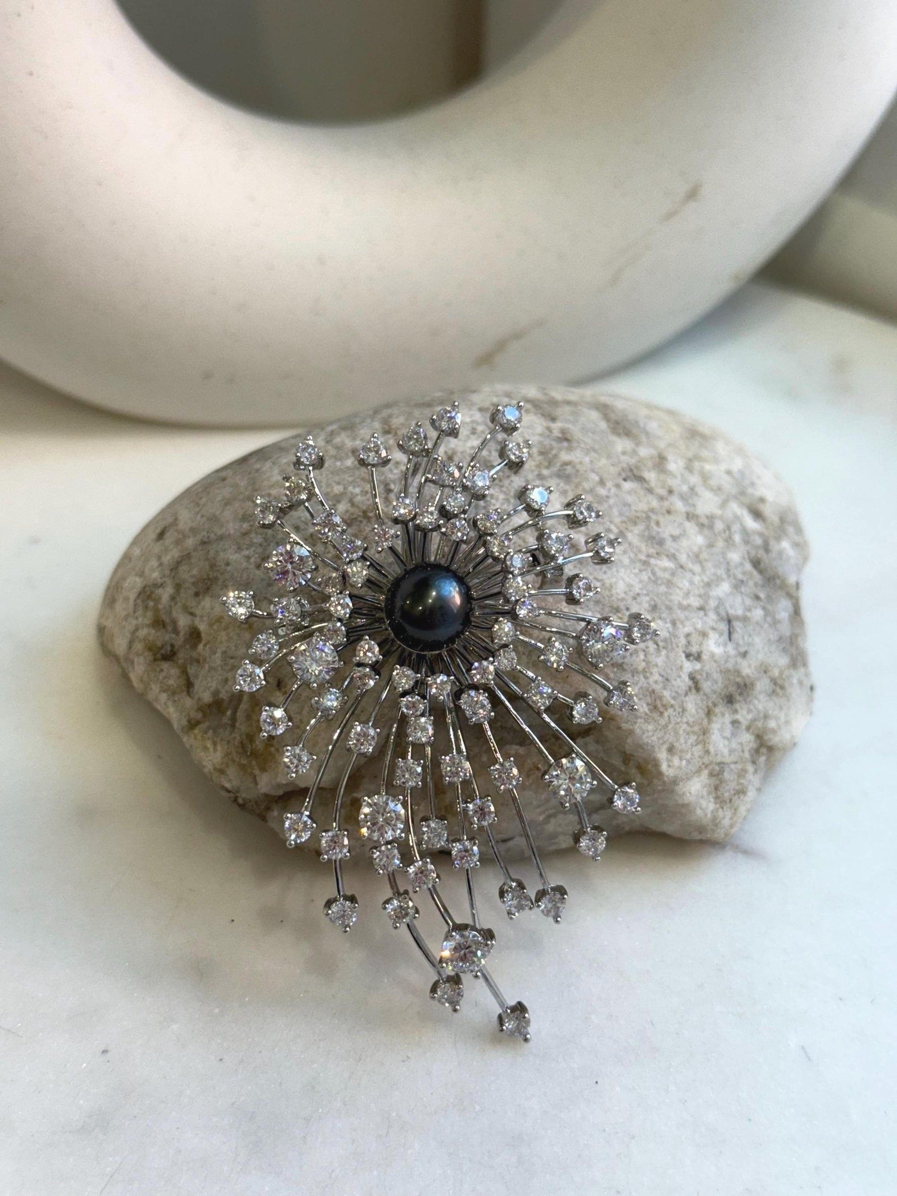 Tahitian Ocean Pearl Brooch Pendant 2in1: Extreme luster, 9mm green black pearl, Fireworks Copper Brooch Pendant with s925 silver chain.gift for her anniversary