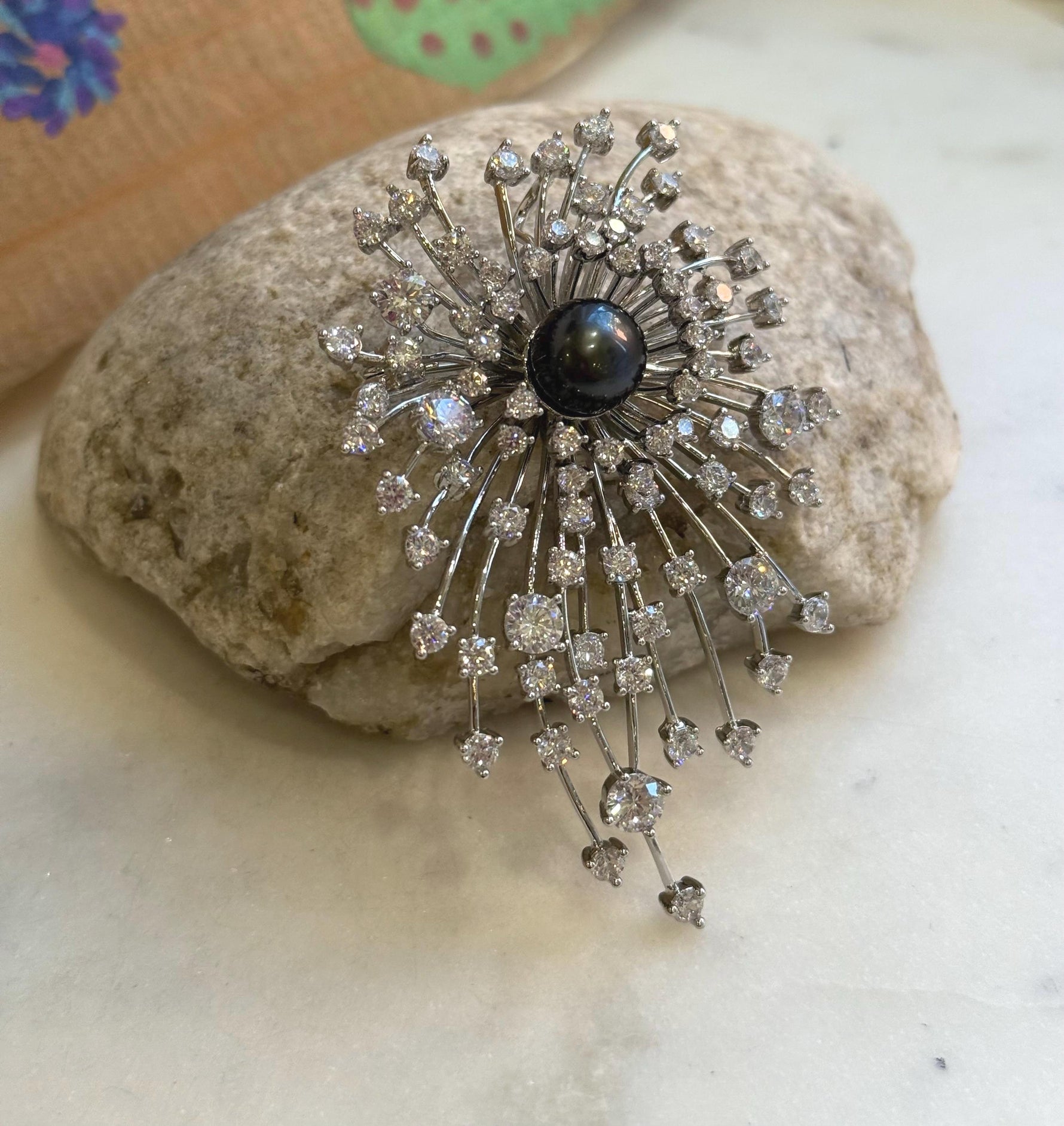 Tahitian Ocean Pearl Brooch Pendant 2in1: Extreme luster, 9mm green black pearl, Fireworks Copper Brooch Pendant with s925 silver chain.