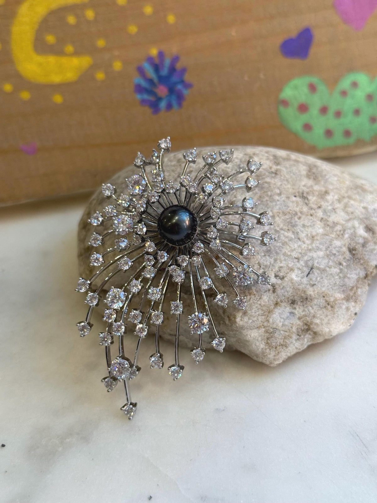 Tahitian Ocean Pearl Brooch Pendant 2in1: Extreme luster, 9mm green black pearl, Fireworks Copper Brooch Pendant with s925 silver chain.