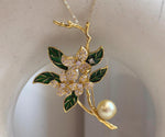South sea golden pearl brooch pendant 2in1: Extreme luster, 9.3mm, light gold pearl. 4x6.2cm, Floral design Brooch. for her daily wear