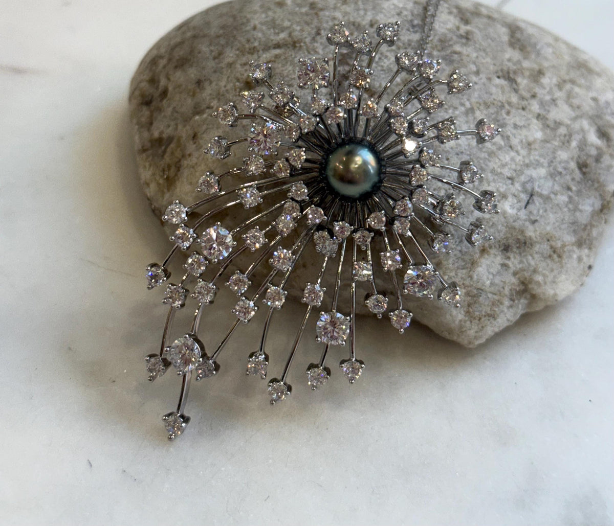 Tahitian Ocean Pearl Brooch Pendant 2in1: Extreme luster, 9mm peacock green pearl, Fireworks Copper Brooch Pendant with s925 silver chain.gift for her holiday.