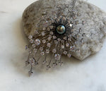 Tahitian Ocean Pearl Brooch Pendant 2in1: Extreme luster, 9mm peacock green pearl, Fireworks Copper Brooch Pendant with s925 silver chain.gift for her holiday.