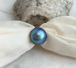 21mm Blue iridescent Ocean Round Mabe Pearl Ring: Extreme luster, S925 Silver base adjustable Ring.
