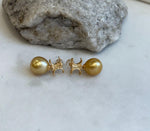 11mm South sea golden Pearls Earrings: Extreme luster mirrored effect, 2.1cm high, S925 silver cool earrings.