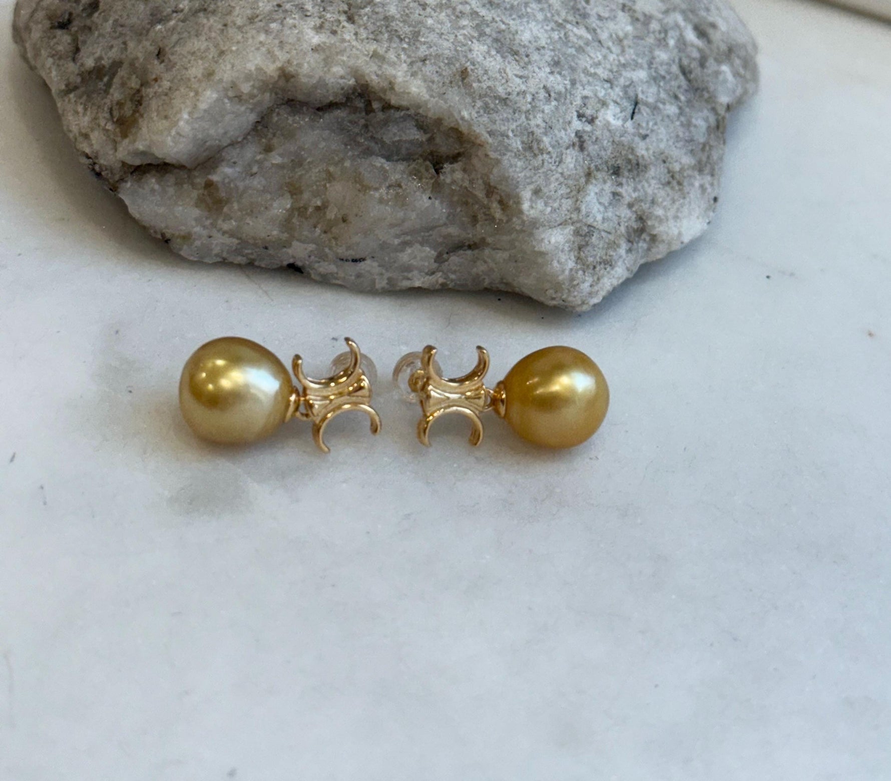 11mm South sea golden Pearls Earrings: Extreme luster mirrored effect, 2.1cm high, S925 silver cool earrings.