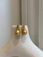 11mm South sea golden Pearls Earrings: Extreme luster mirrored effect, 2.1cm high, S925 silver cool earrings.