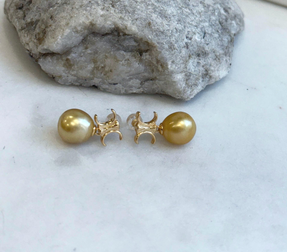 11mm South sea golden Pearls Earrings: Extreme luster mirrored effect, 2.1cm high, S925 silver cool earrings. for her daily wear