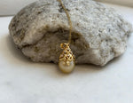 South sea golden Pearl Vintage Pendant: Strong luster, 10.8mm, 2.3cm high, S925 silver with zircon Pendant with silver chain.