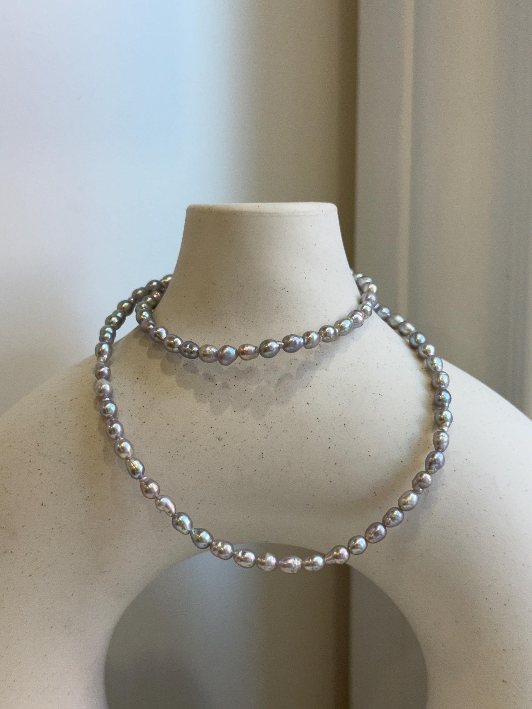 Silver Blue color Pink Hue Small pearls necklace choker:  Extreme luster, to 17.7”, S925 silver clasp.