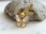 South Sea pure Golden Ocean Pearl Brooch Pendant 2in1: Extreme luster 9.5x10.5mm, cool butterfly design brooch. with s925 silver chain.