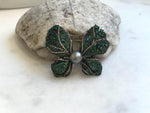 Tahitian Ocean Pearl Brooch Pendant 2in1: Strong Luster, 10mm, platinum pearl green hue, butterfly brooch,6x4cm, S925 silver chain. for her birthday