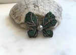 Tahitian Ocean Pearl Brooch Pendant 2in1: Strong Luster, 10mm, platinum pearl green hue, butterfly brooch,6x4cm, S925 silver chain.