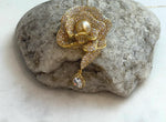 South Sea ultra Golden Ocean Pearl Brooch Pendant 2in1: Extreme luster 9.4mm, 3.5x5.4cm cool Floral design brooch. with s925 silver chain. for her birthday
