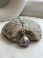 20.7mm Pink Rose iridescent Ocean Round Mabe Pearl Pendant: Extreme luster, S925 Silver base pendant Necklace Set.