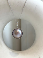 20.7mm Pink Rose iridescent Ocean Round Mabe Pearl Pendant: Extreme luster, S925 Silver base pendant Necklace Set.