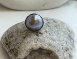 20.3mm Pink Rose iridescent Ocean Round Mabe Pearl Ring: Extreme luster, S925 Silver base adjustable Ring.