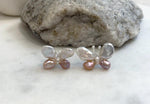 Keshi Pearls Cute Butterfly Earrings Studs: Strong luster, White Rose pearls, 1.4x2cm, S925 silver earrings studs.