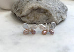 Keshi Pearls Cute Butterfly Earrings Studs: Strong luster, White Rose pearls, 1.4x2cm, S925 silver earrings studs.