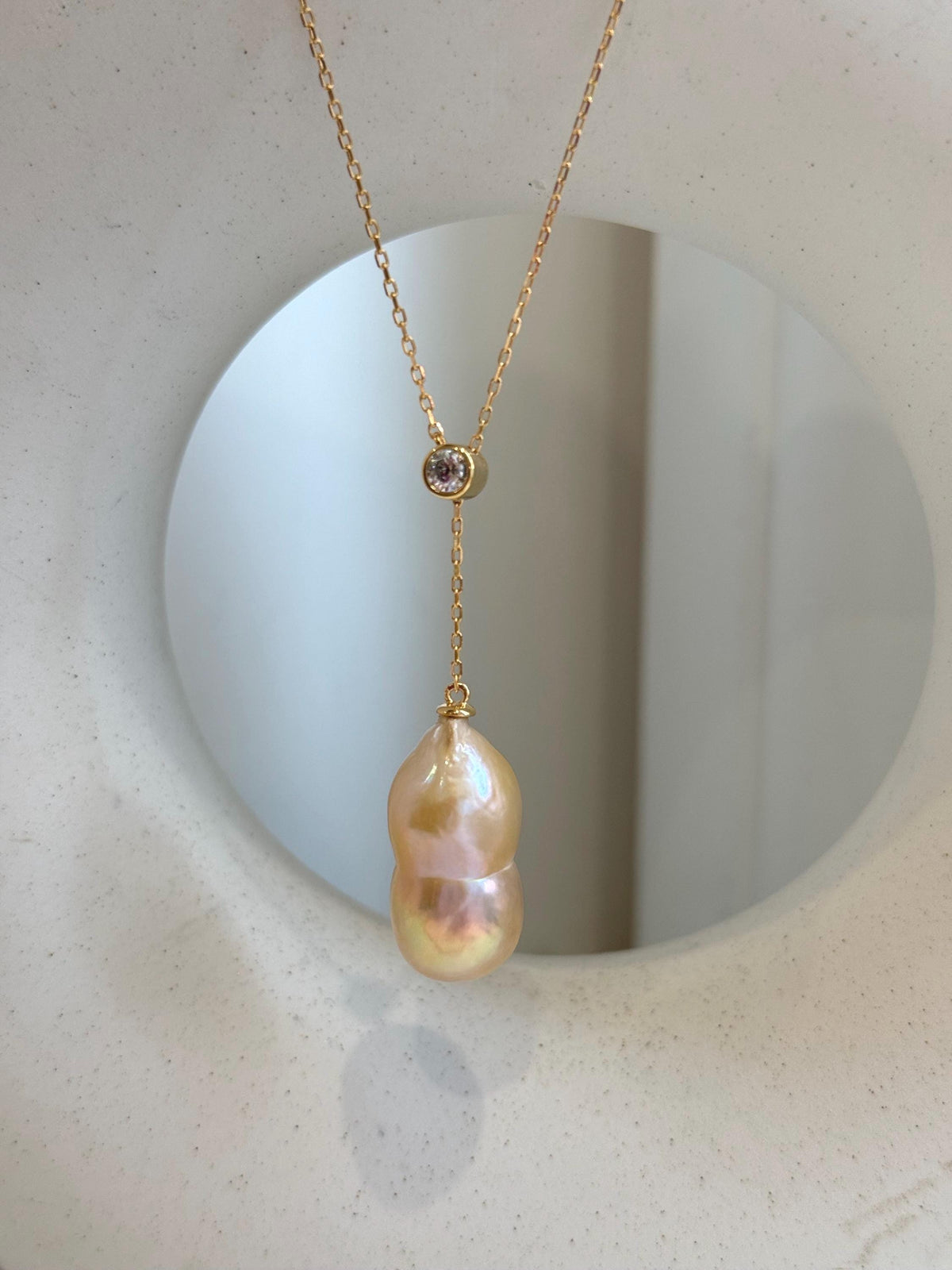Peanut Keshi Pearl Necklace Set: Extreme luster, peach gold iridescent green hue, 12.9x24.3mm,s925 silver necklace set.