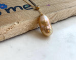Peanut Keshi Pearl Necklace Set: Extreme luster, peach gold iridescent green hue, 12.9x24.3mm,s925 silver necklace set. for her daily wear