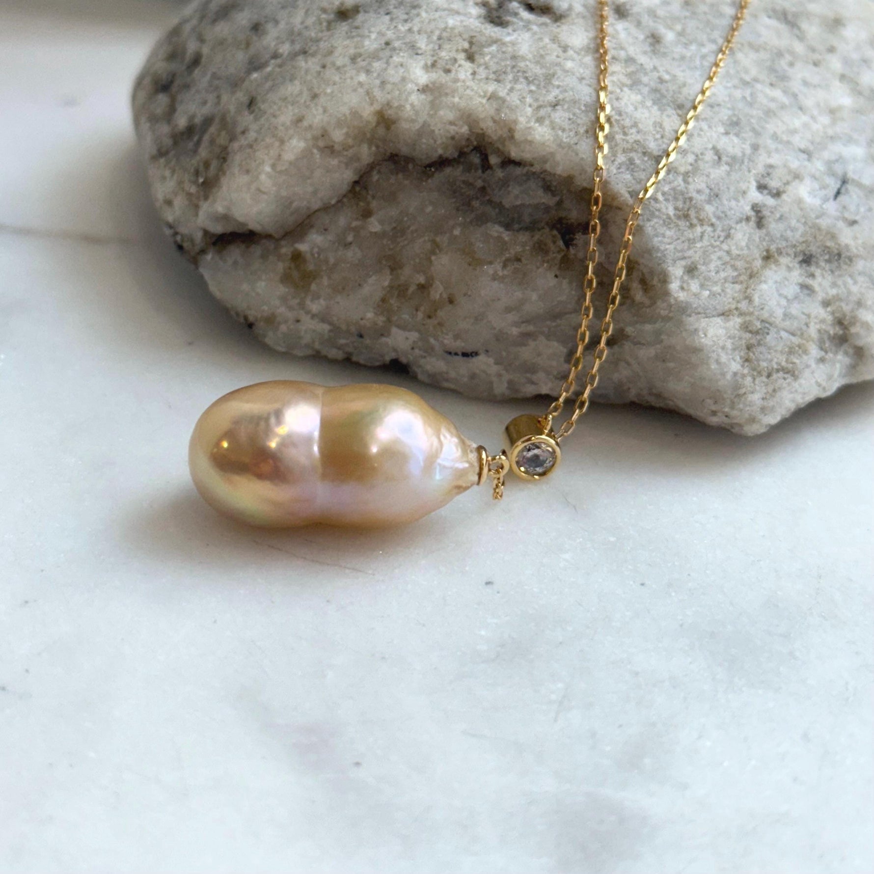 Peanut Keshi Pearl Necklace Set: Extreme luster, peach gold iridescent green hue, 12.9x24.3mm,s925 silver necklace set.