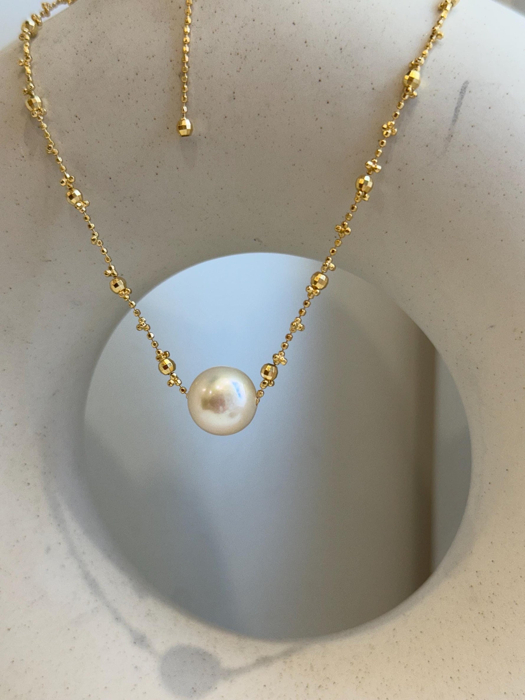 11.9mm White Edison Pearl Necklace: Strong luster round pearl, to 17.9”, S925 silver Necklace set.