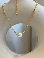 11.9mm White Edison Pearl Necklace: Strong luster round pearl, to 17.9”, S925 silver Necklace set.