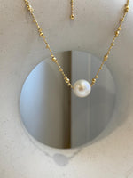 11.9mm White Edison Pearl Necklace: Strong luster round pearl, to 17.9”, S925 silver Necklace set. for her birthday