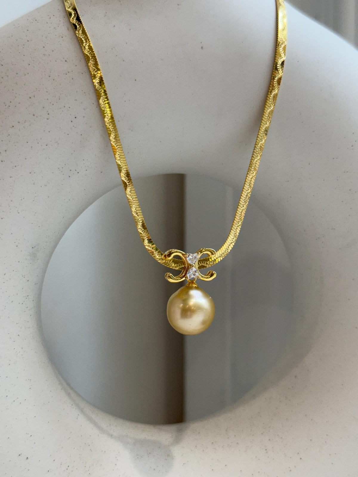 12.9mm South Sea Golden ocean pearl cool Pendant Thick Chain Necklace Set: Extreme luster mirrored, ultra Gold. S925 silver chain. To 17.7”