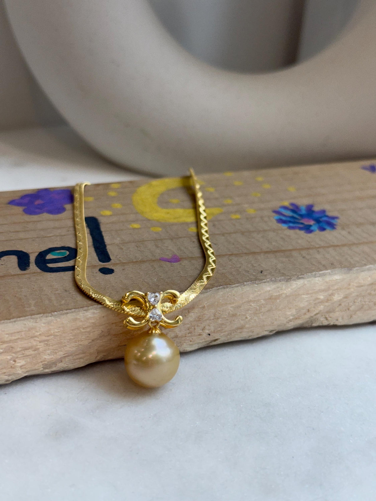 12.9mm South Sea Golden ocean pearl cool Pendant Thick Chain Necklace Set: Extreme luster mirrored, ultra Gold. S925 silver chain. To 17.7” gift for her birthday