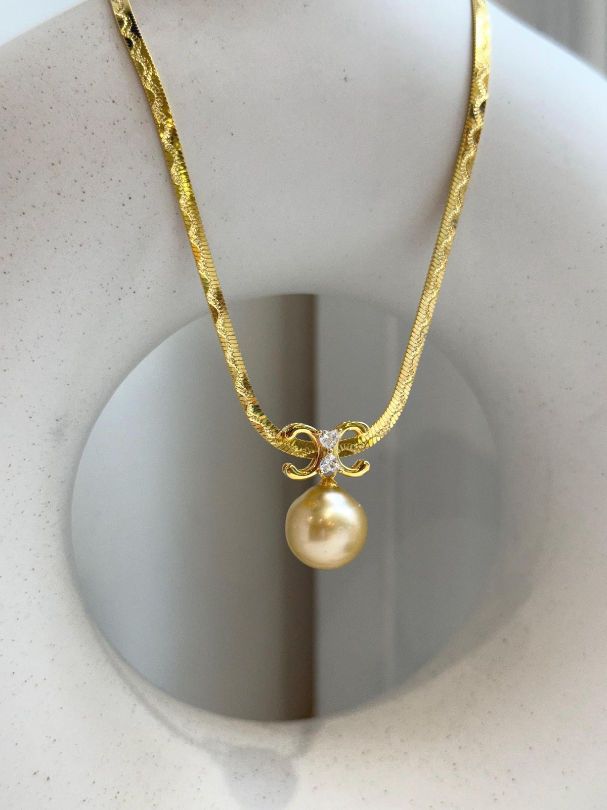 12.9mm South Sea Golden ocean pearl cool Pendant Thick Chain Necklace Set: Extreme luster mirrored, ultra Gold. S925 silver chain. To 17.7”