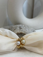 South sea golden Australian ocean white double pearls Ring: Extrem luster, 9.2-10.2mm. S925 silver adjustable Vintage Ring.