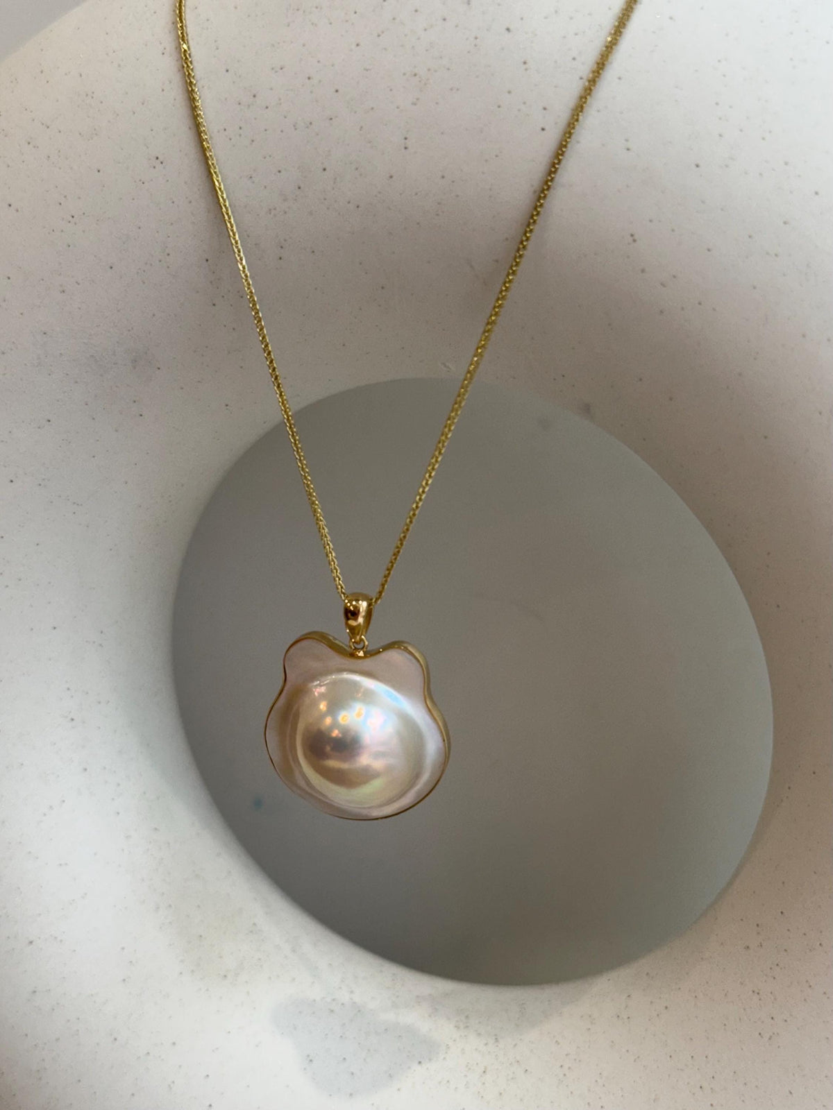 ivory iridescent ocean Mabe Pearl 18k pendant s925 silver necklace set for her anniversary