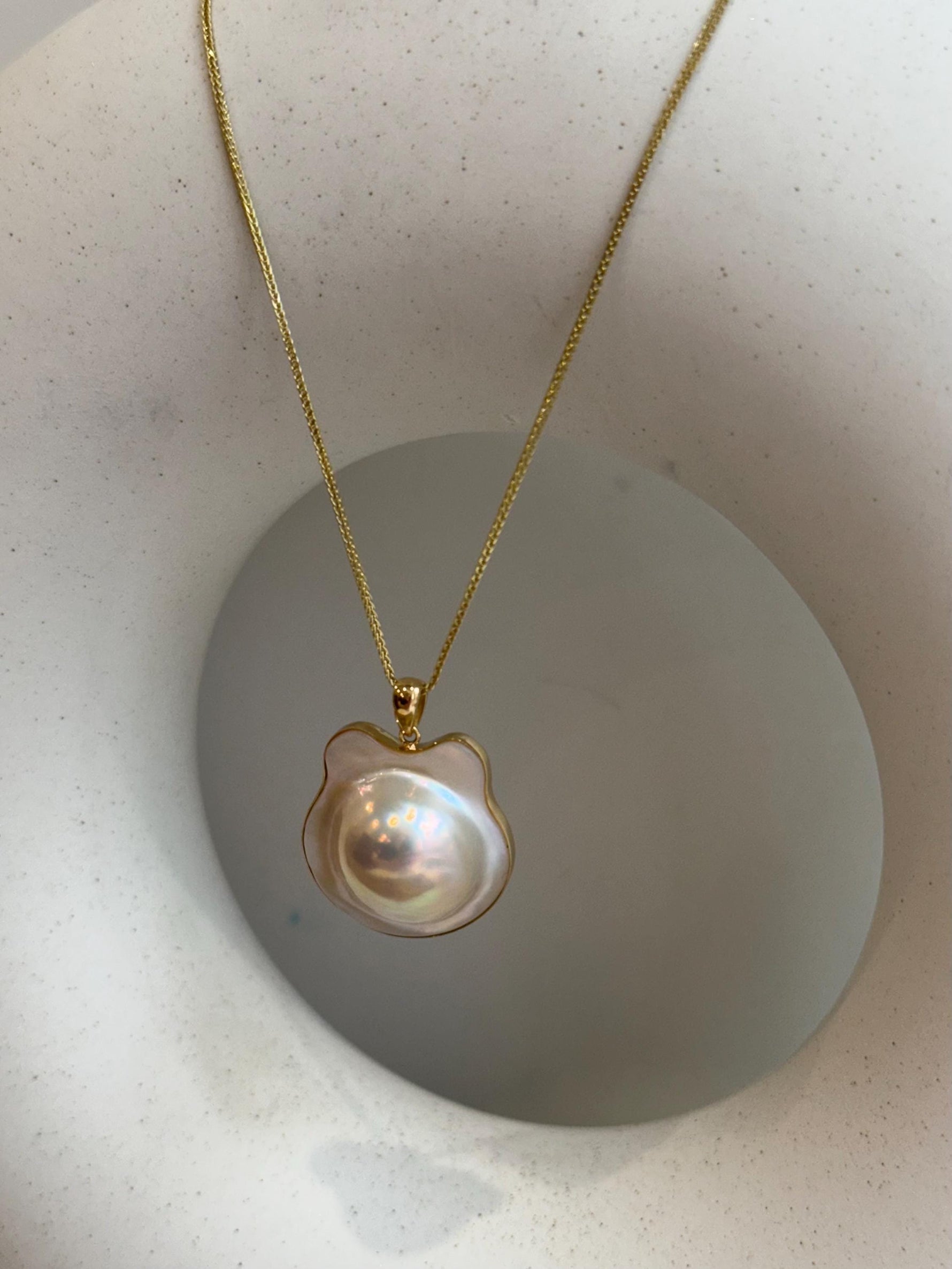 ivory iridescent ocean Mabe Pearl 18k pendant s925 silver necklace set for her anniversary