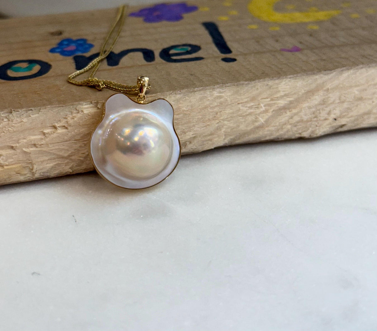 ivory iridescent ocean Mabe Pearl 18k pendant s925 silver necklace set for her 18th birthday