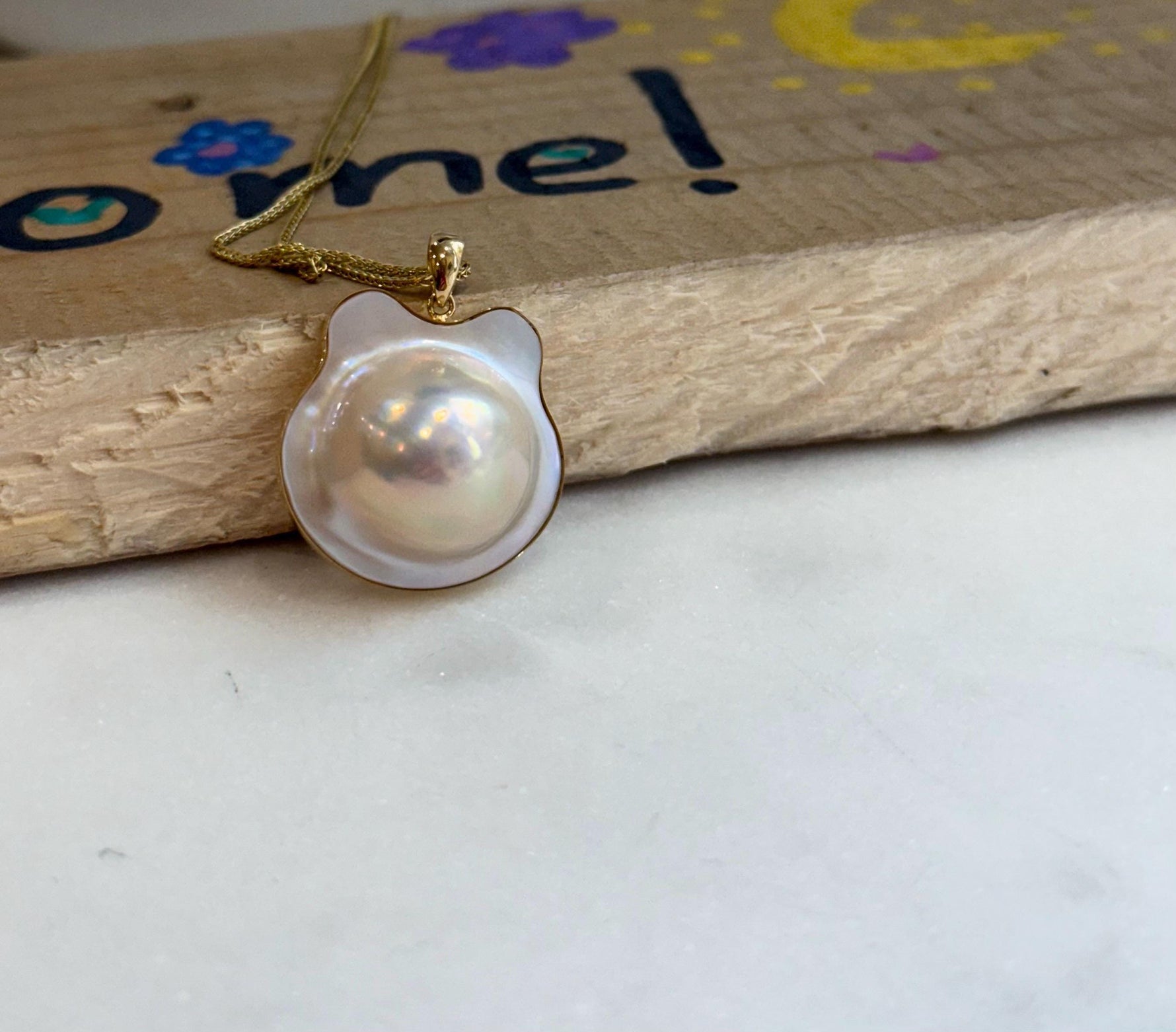 ivory iridescent ocean Mabe Pearl 18k pendant s925 silver necklace set for her 18th birthday