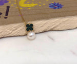 akoya ocean Pearl 18k gold malachite gemstone pendant for her birthday