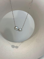 Double Au750 18k Gold Akoya Ocean silver blue Round Pearls Floating pendant silver chain Classic Necklace for her anniversary gift.