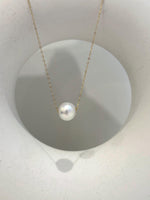 Au750 18k Yellow Gold 11mm Extreme luster Edison White Round Pearl Floating pendant silver chain Classic Necklace gift for her birthday