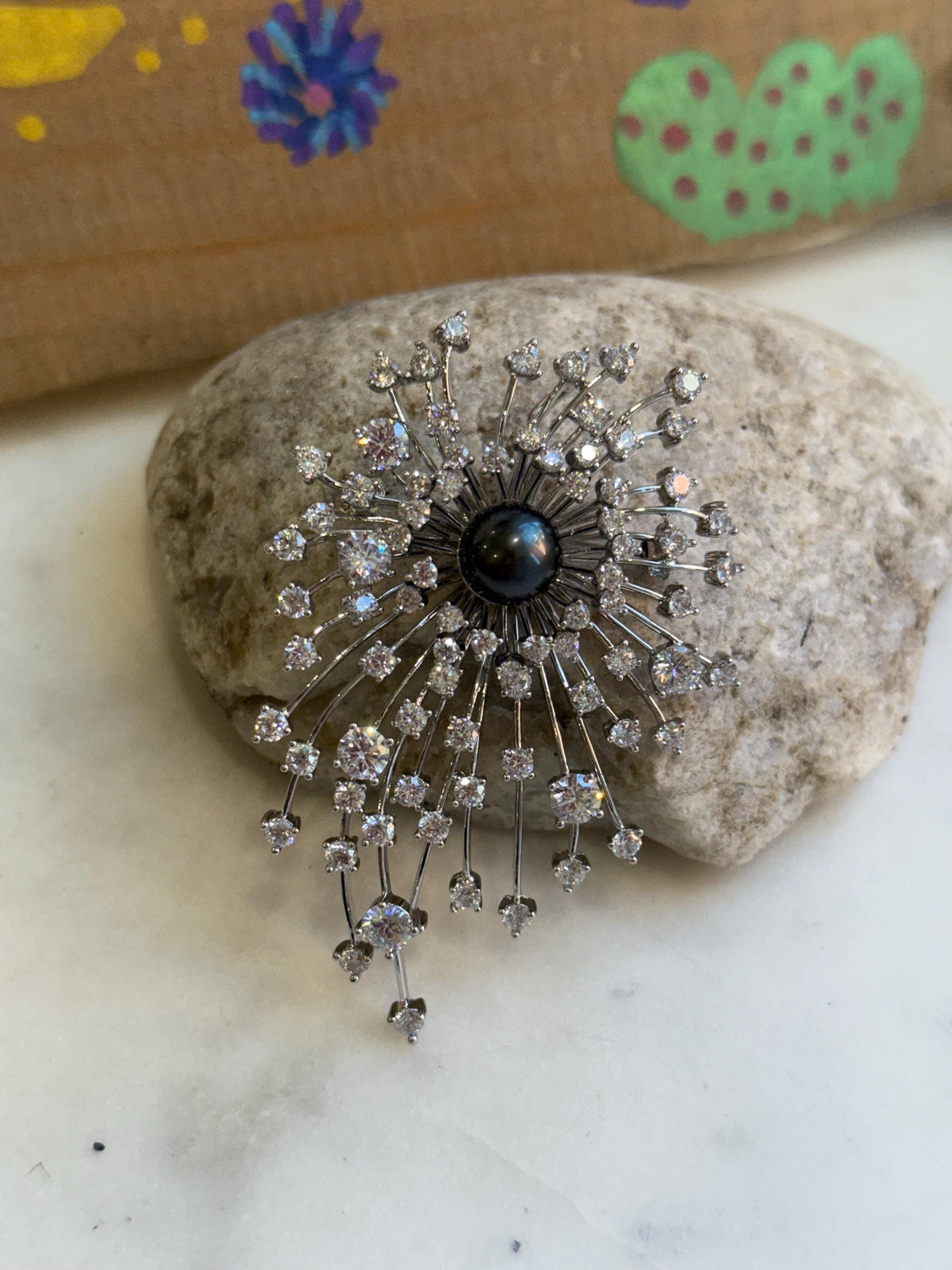 Tahitian Ocean Pearl Brooch Pendant 2in1: Extreme luster, 9mm green black pearl, Fireworks Copper Brooch Pendant with s925 silver chain.