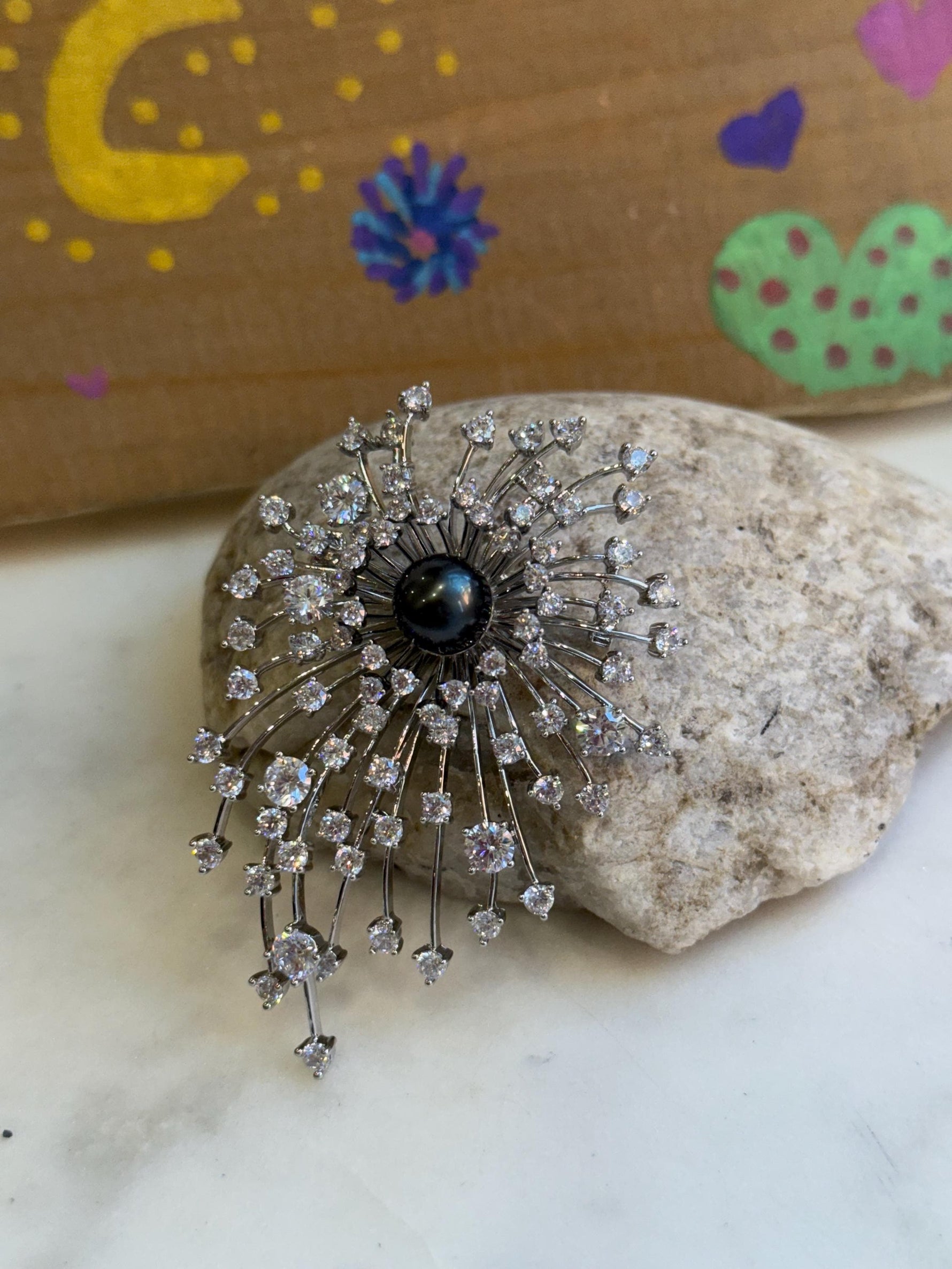 Tahitian Ocean Pearl Brooch Pendant 2in1: Extreme luster, 9mm green black pearl, Fireworks Copper Brooch Pendant with s925 silver chain.