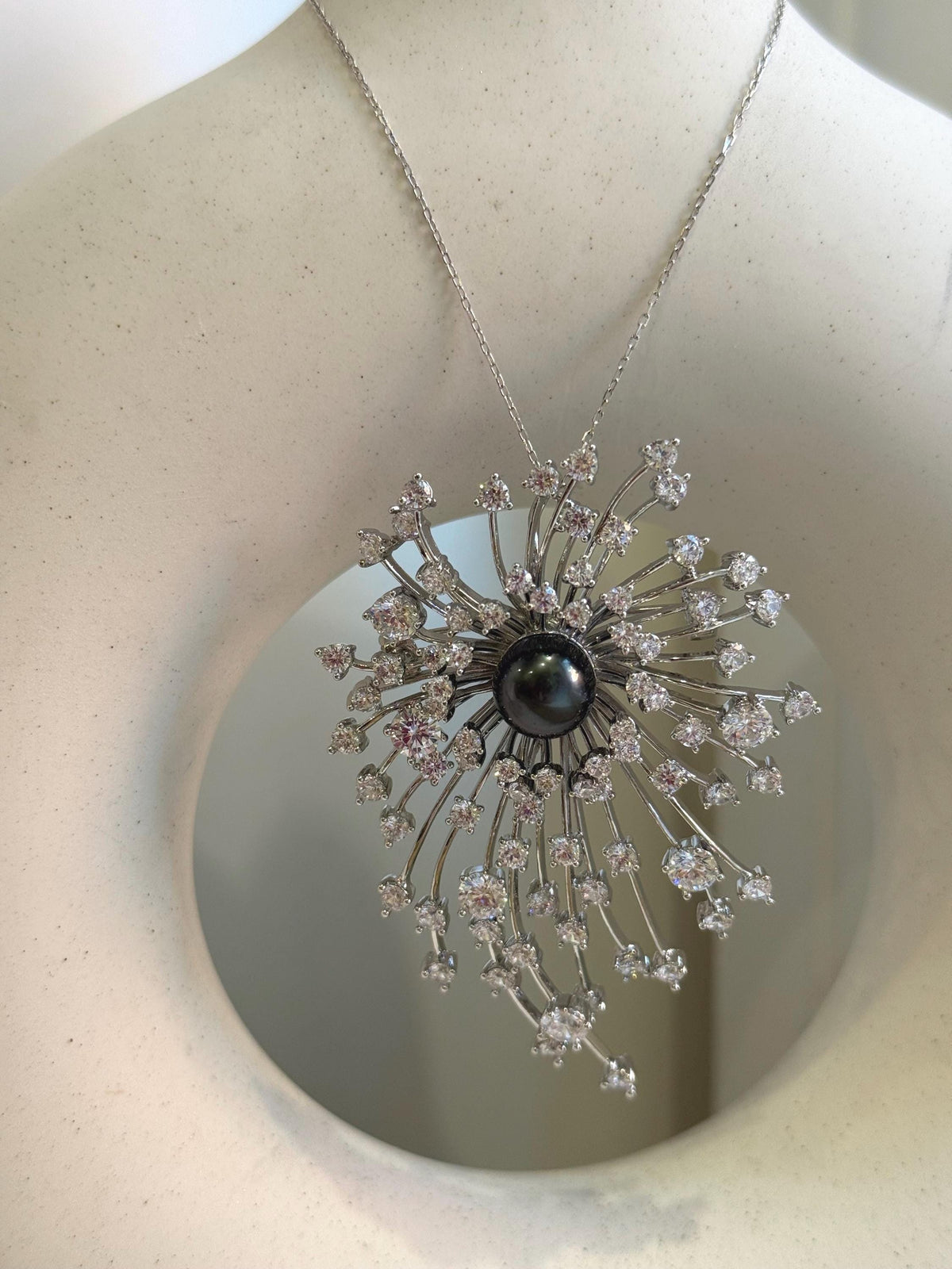 Tahitian Ocean Pearl Brooch Pendant 2in1: Extreme luster, 9mm green black pearl, Fireworks Copper Brooch Pendant with s925 silver chain. for her birthday