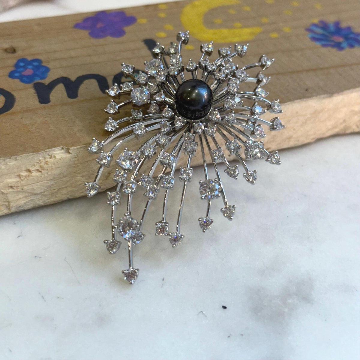 Tahitian Ocean Pearl Brooch Pendant 2in1: Extreme luster, 9mm green black pearl, Fireworks Copper Brooch Pendant with s925 silver chain.gift for her graduation
