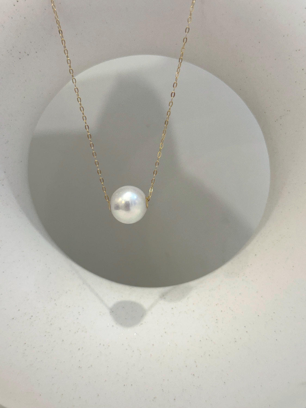 Au750 18k Yellow Gold 11mm Extreme luster Edison White Round Pearl Floating pendant silver chain Classic Necklace gift for her holiday gift